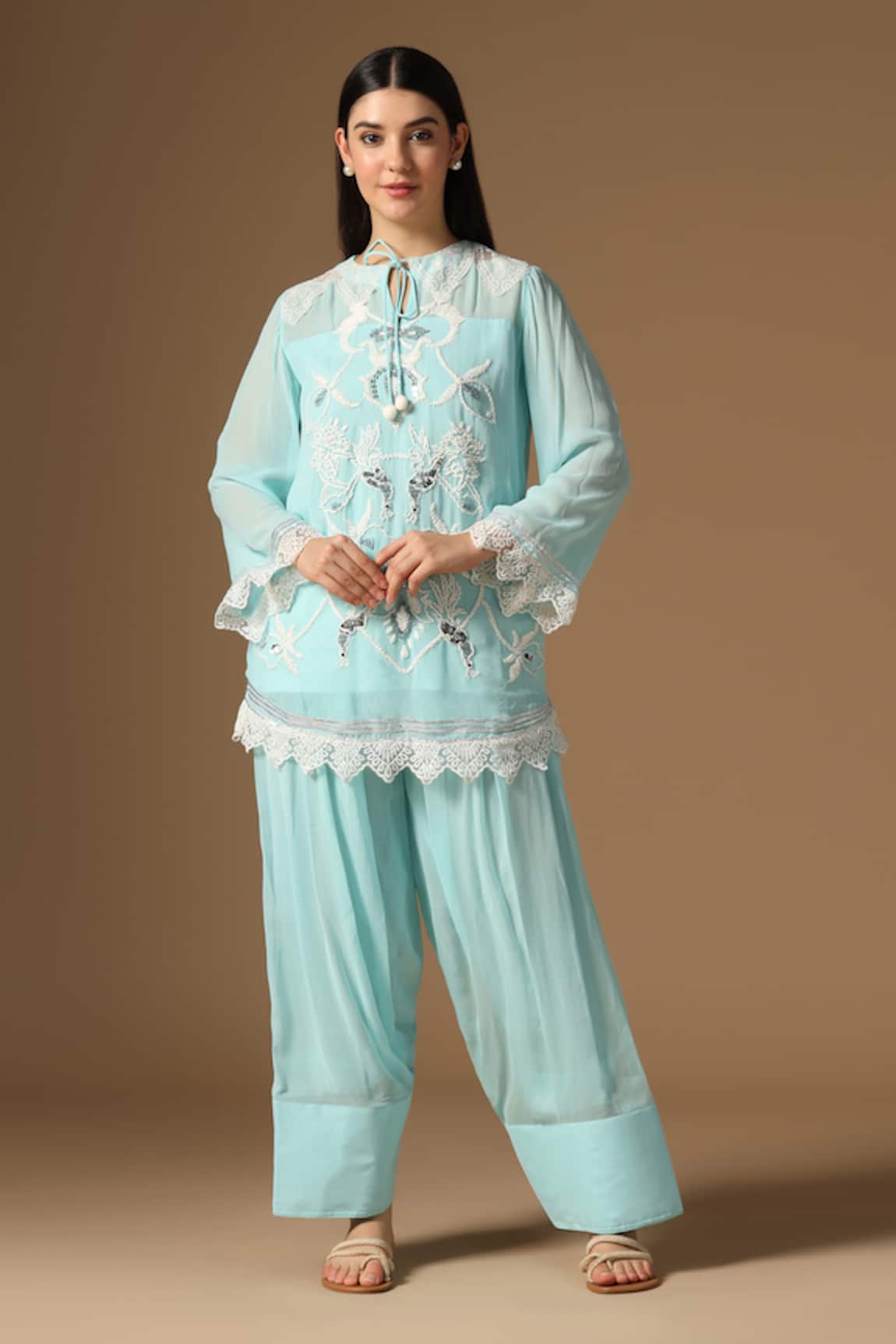 Rina Dhaka Marine Blue Embroidered Kurta & Salwar Set 