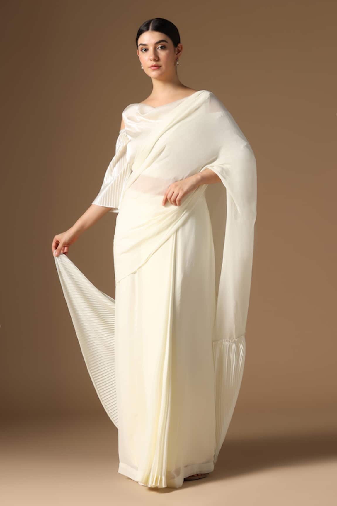 Rina Dhaka Cream Georgette Saree with Blouse 