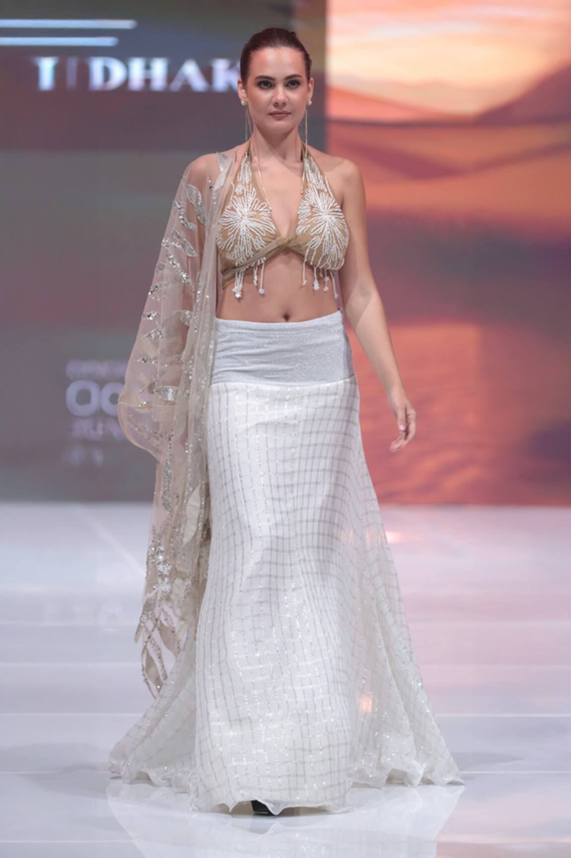 Rina Dhaka White & Gold Embroidered Lehenga Set 