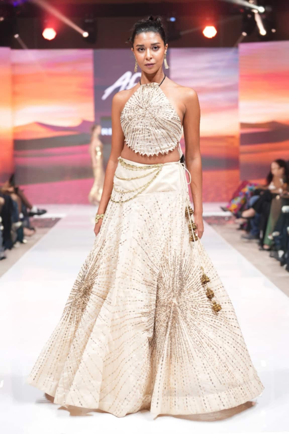 Rina Dhaka Cream Chanderi Embroidered Lehenga & Blouse Set 