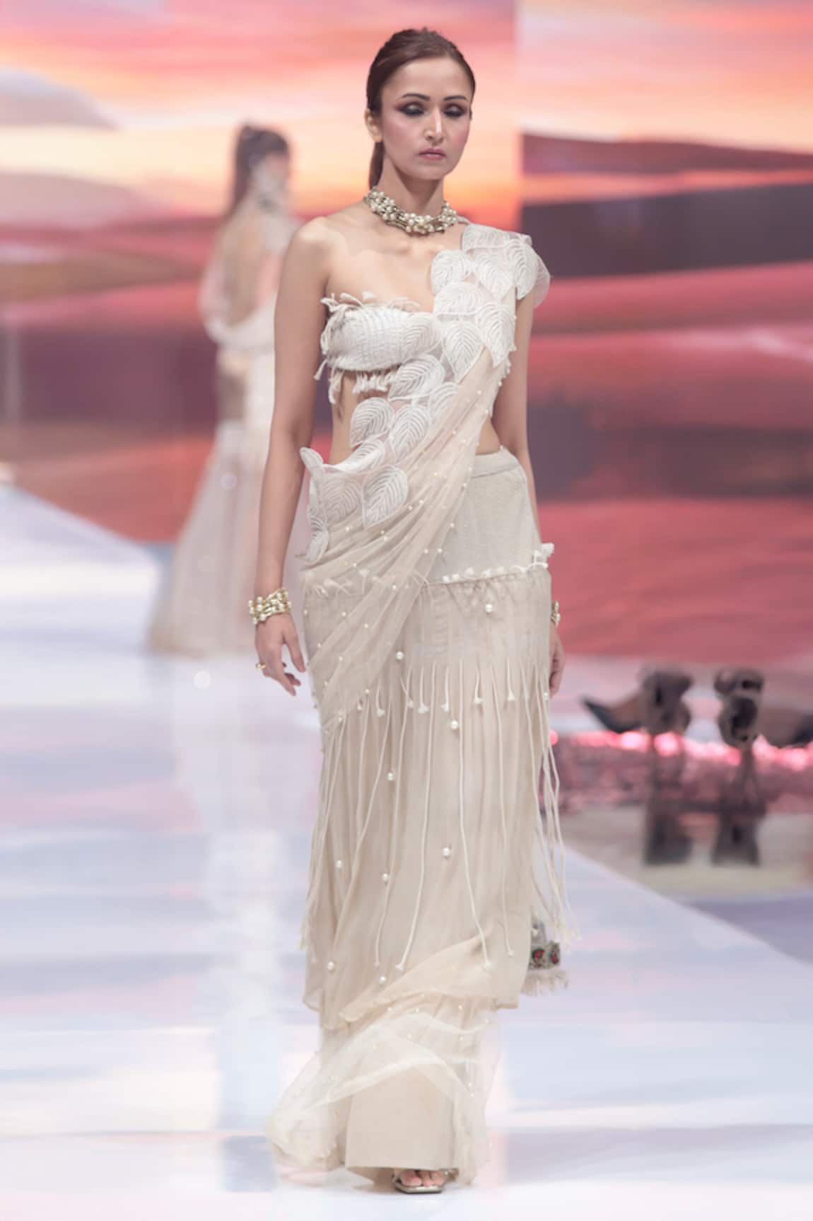 Rina Dhaka White Chiffon Embroidered Saree Set 