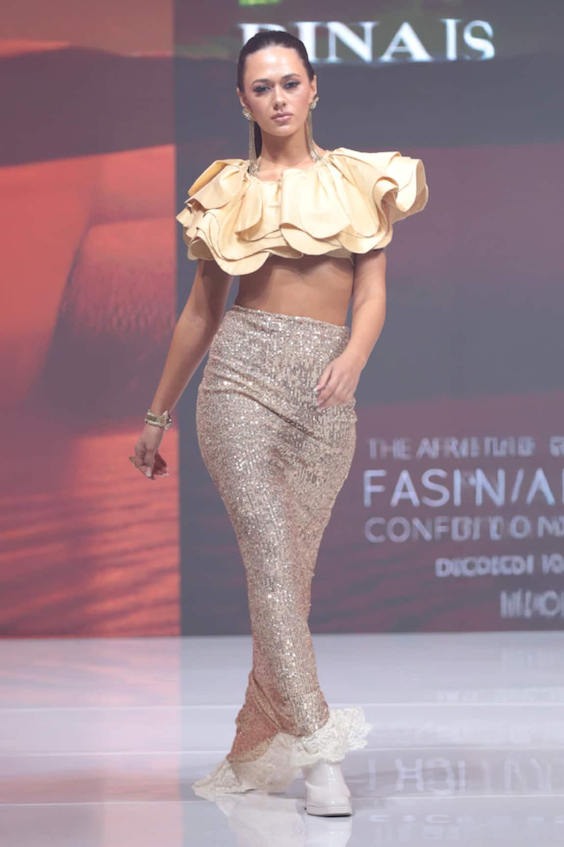Rina Dhaka Gold Sequined Skirt 