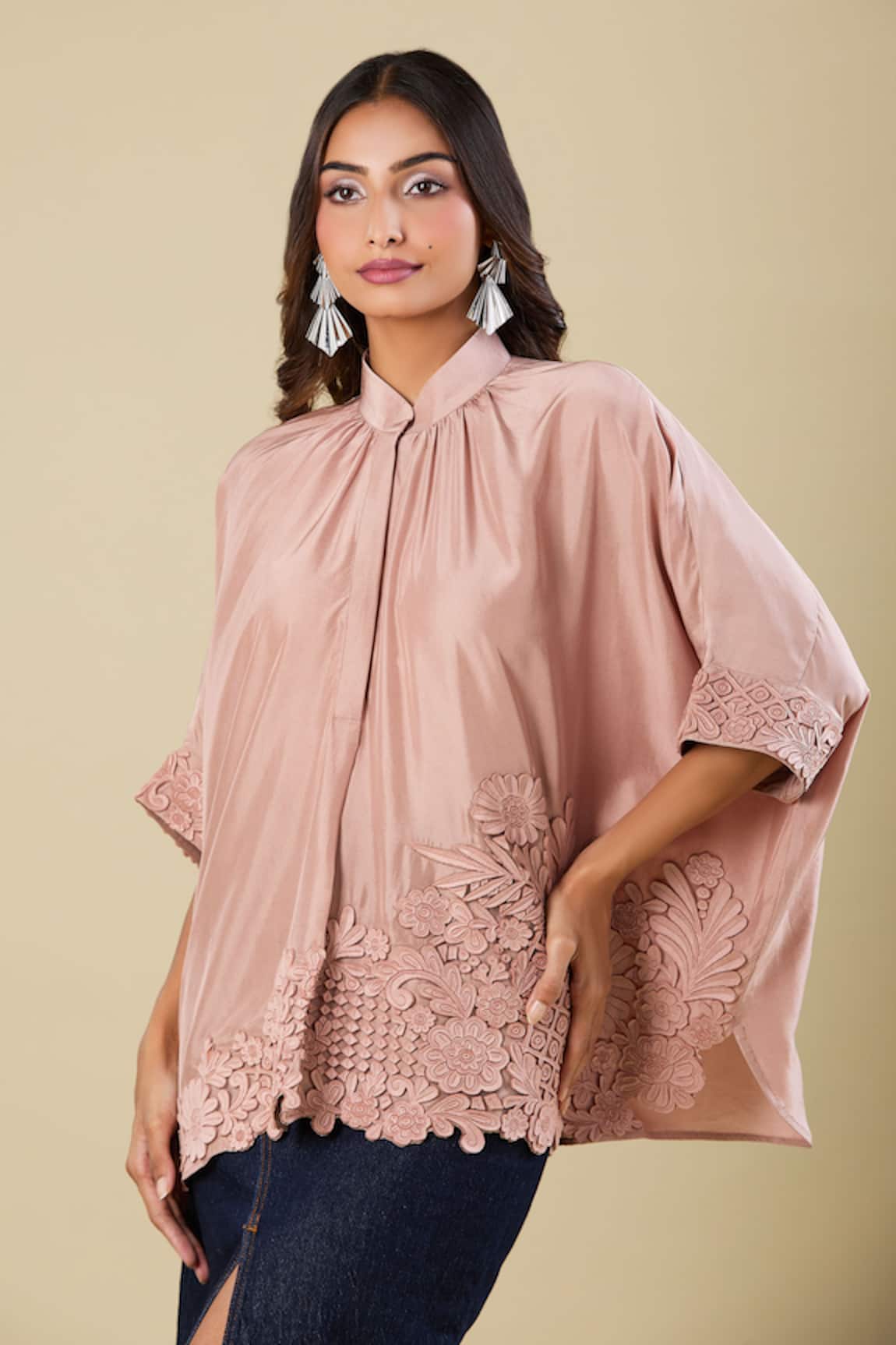 Pankaj & Nidhi Brown Embroidered Cape Top 