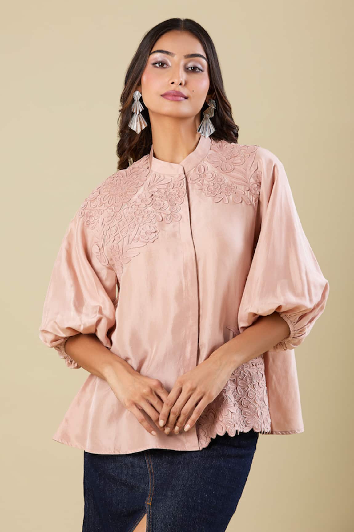 Pankaj & Nidhi Beige Embroidered Top 