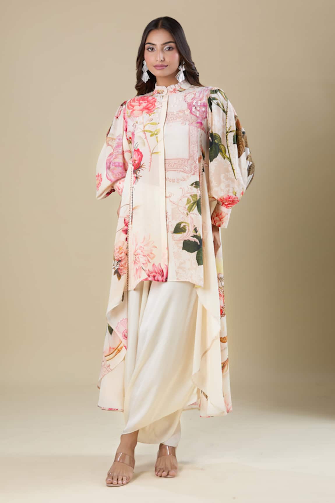 Pankaj & Nidhi Floral Print Asymmetrical Tunic 