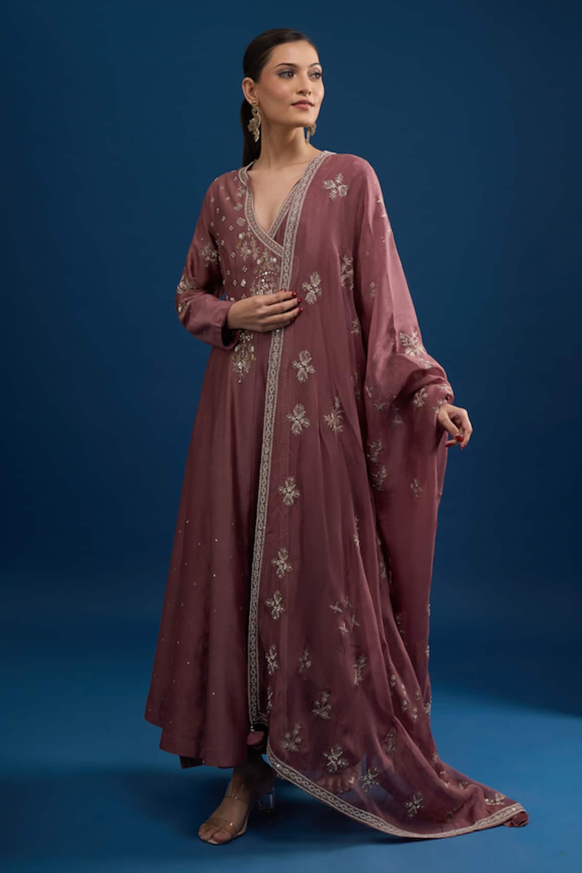 Matsya Embroidered Pink Anarkali Set 