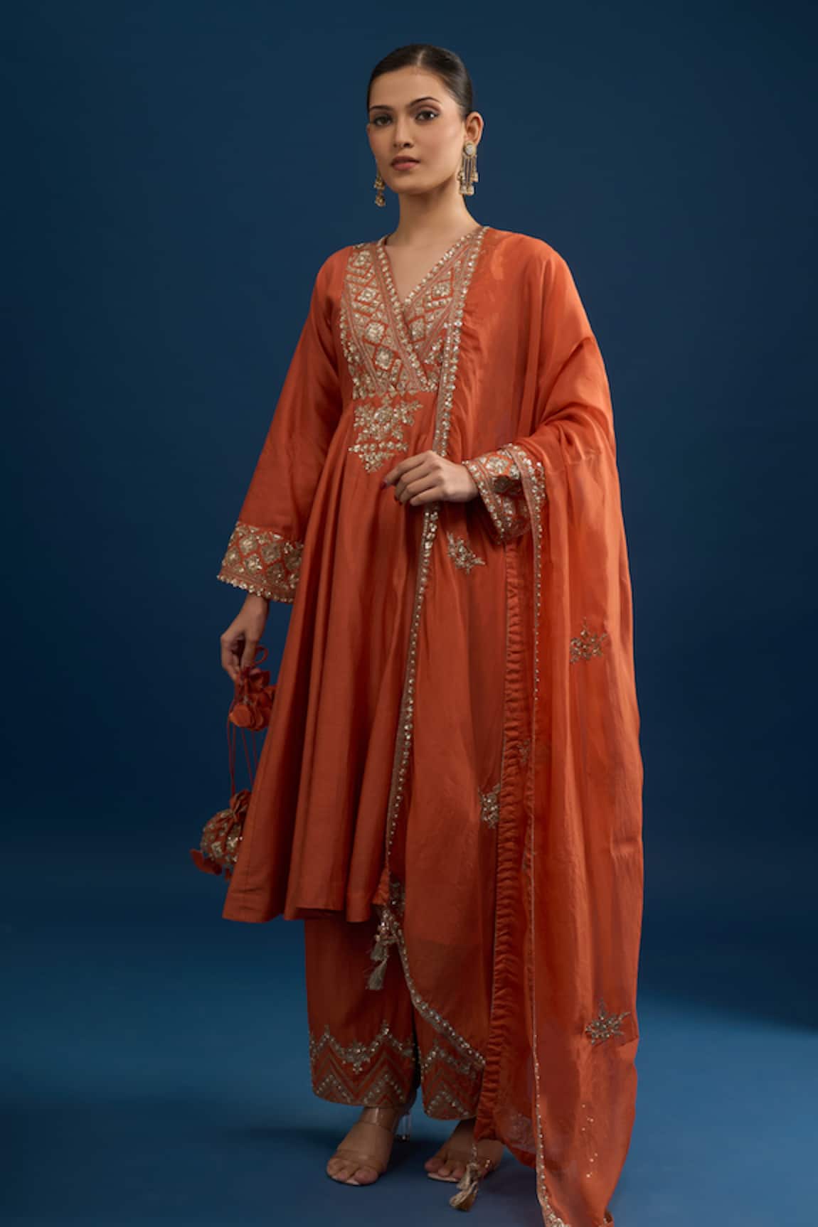 Matsya Rust Red Embroidered Anarkali Set 