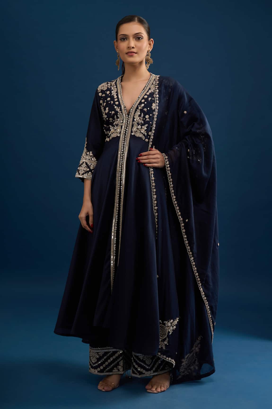 Matsya Navy Blue Embroidered Anarkali Set 