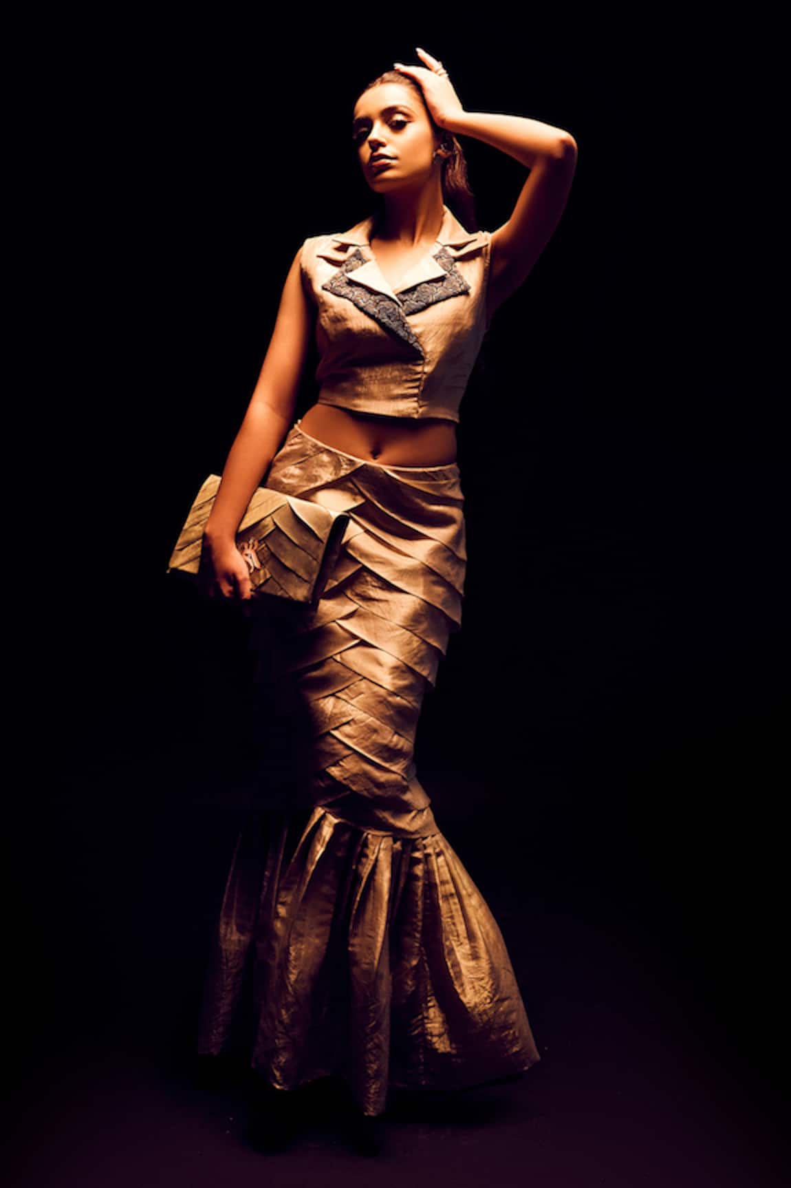 Label Anshu Khathuria Champagne Gold Designer Skirt & Jacket Top 