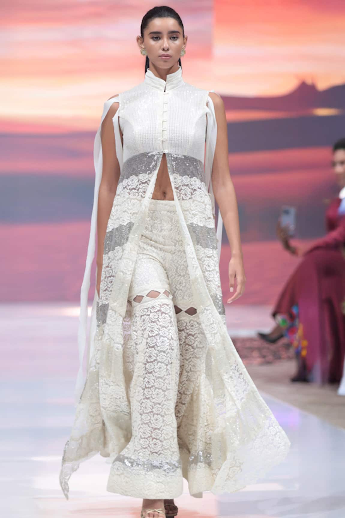 Rina Dhaka White & Silver Lace Kurta & Sharara Set 