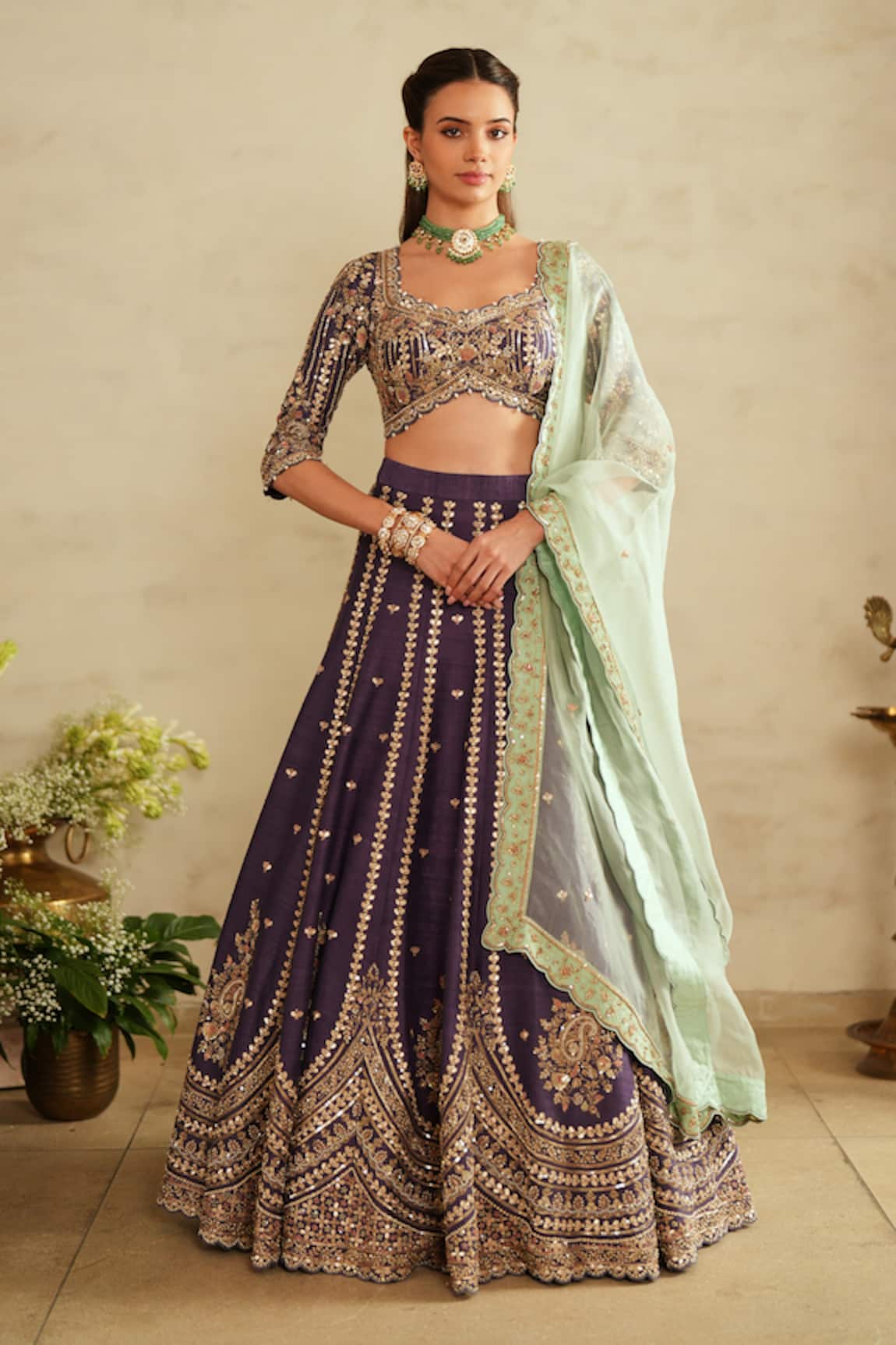 Saisha Purple Raw Silk Embroidered Lehenga Set