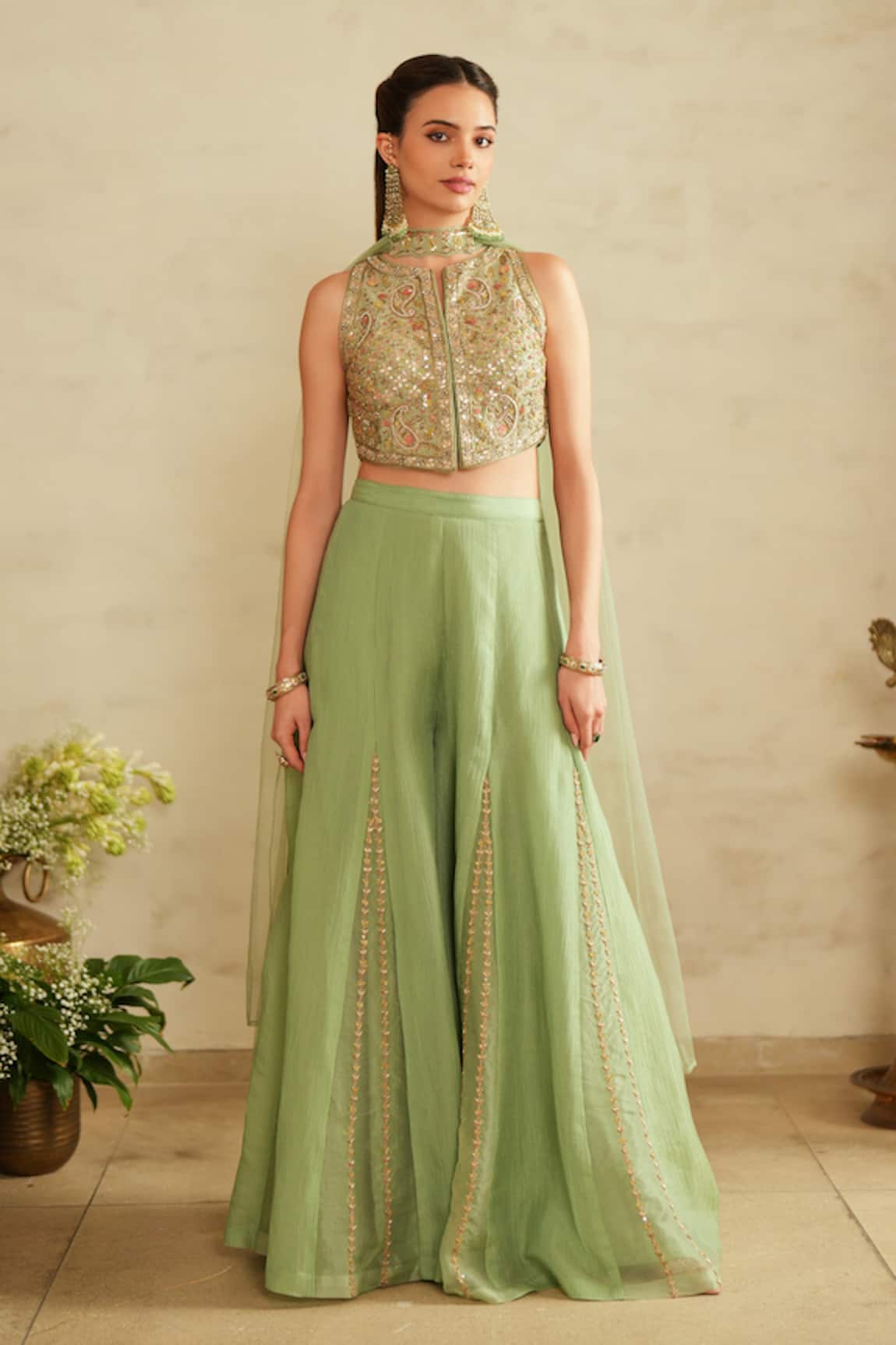Saisha Aqua Green Embroidered Blouse Set