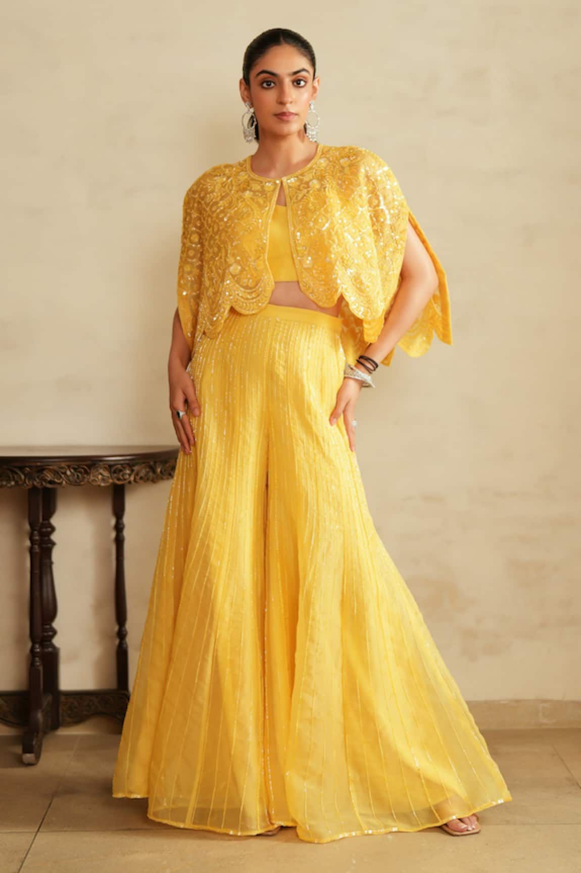 Saisha Lemon Yellow Organza Sharara Set