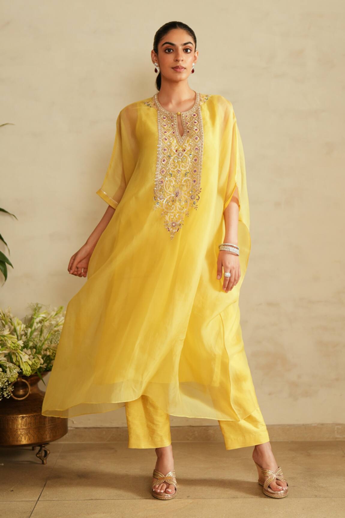 Saisha Lemon Yellow Kaftan Set