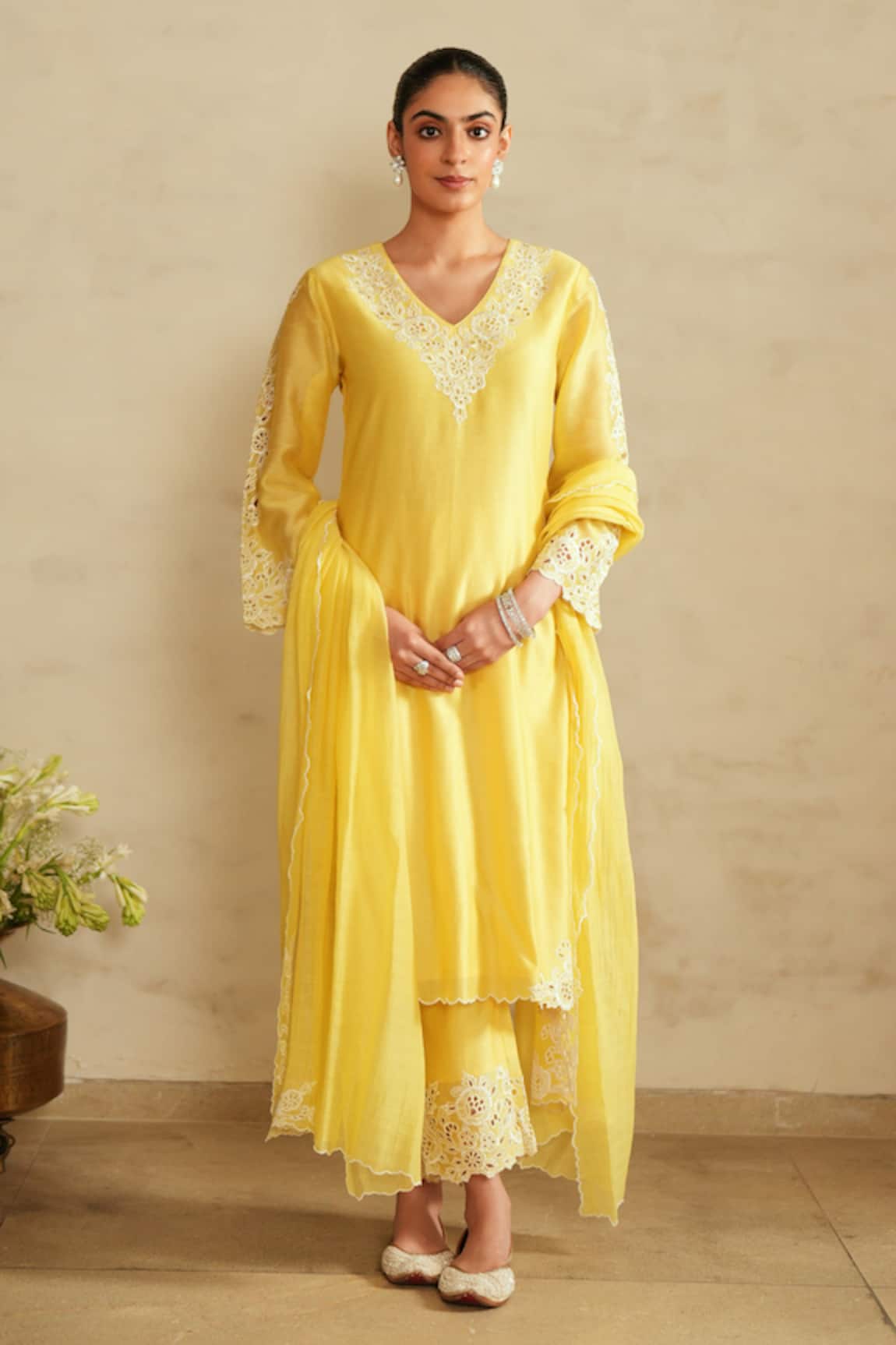 Saisha Lemon Yellow Chanderi Silk Kurta Set