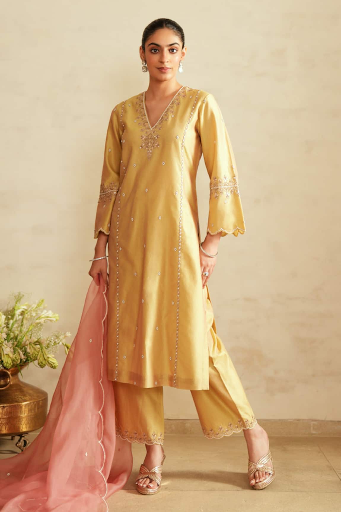 Saisha Mustard Green Chanderi Silk Kurta Set