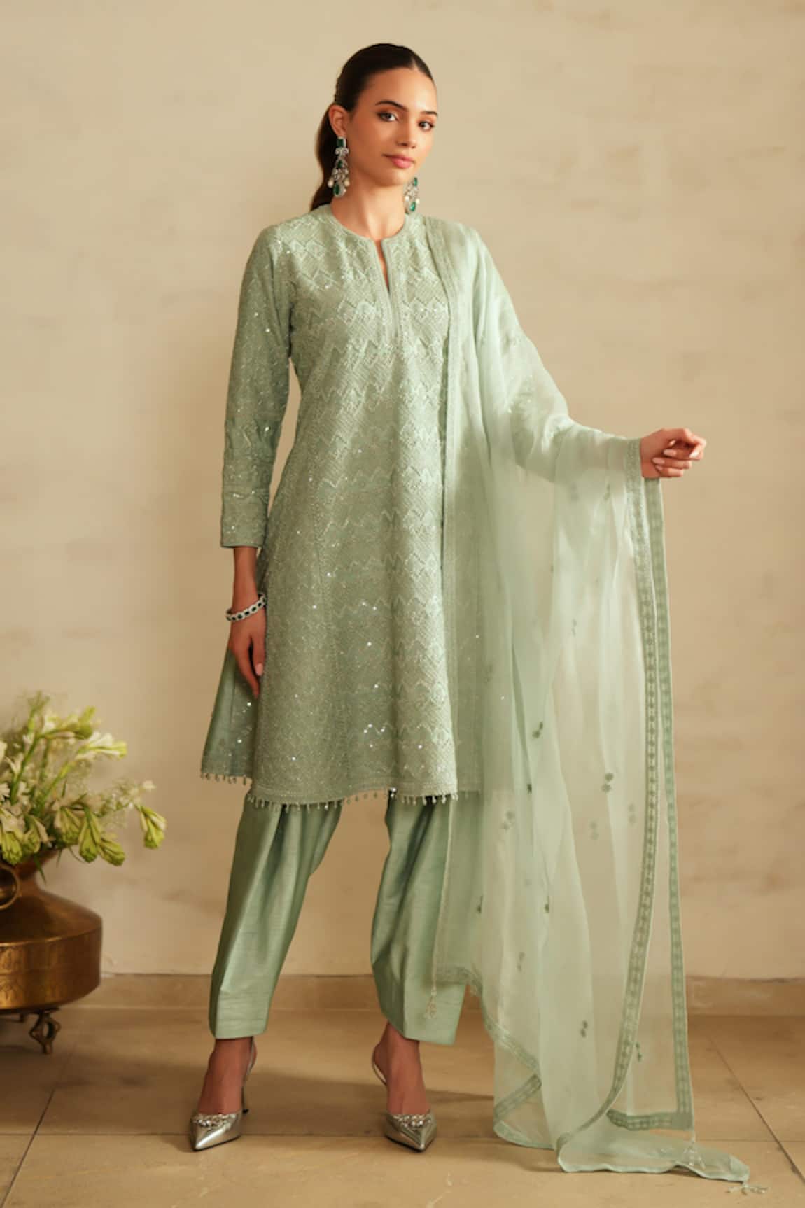 Saisha Aqua Blue Jhalak Silk Kurta Set