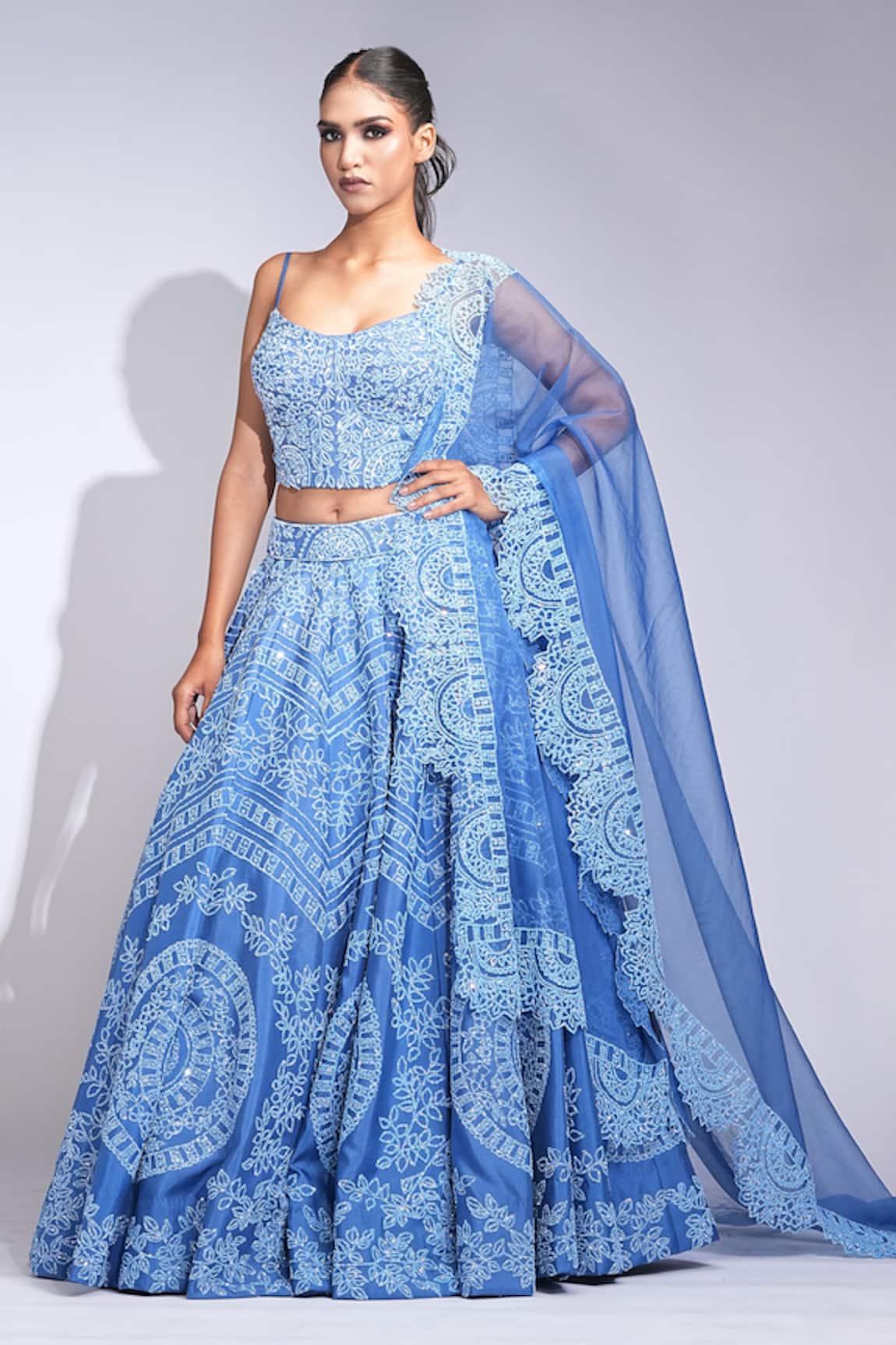 Shruti S Blue Sequined Lehenga Set 