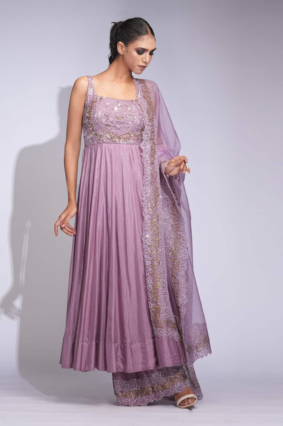 Shruti S Purple Hand-Embroidered Anarkali Set 