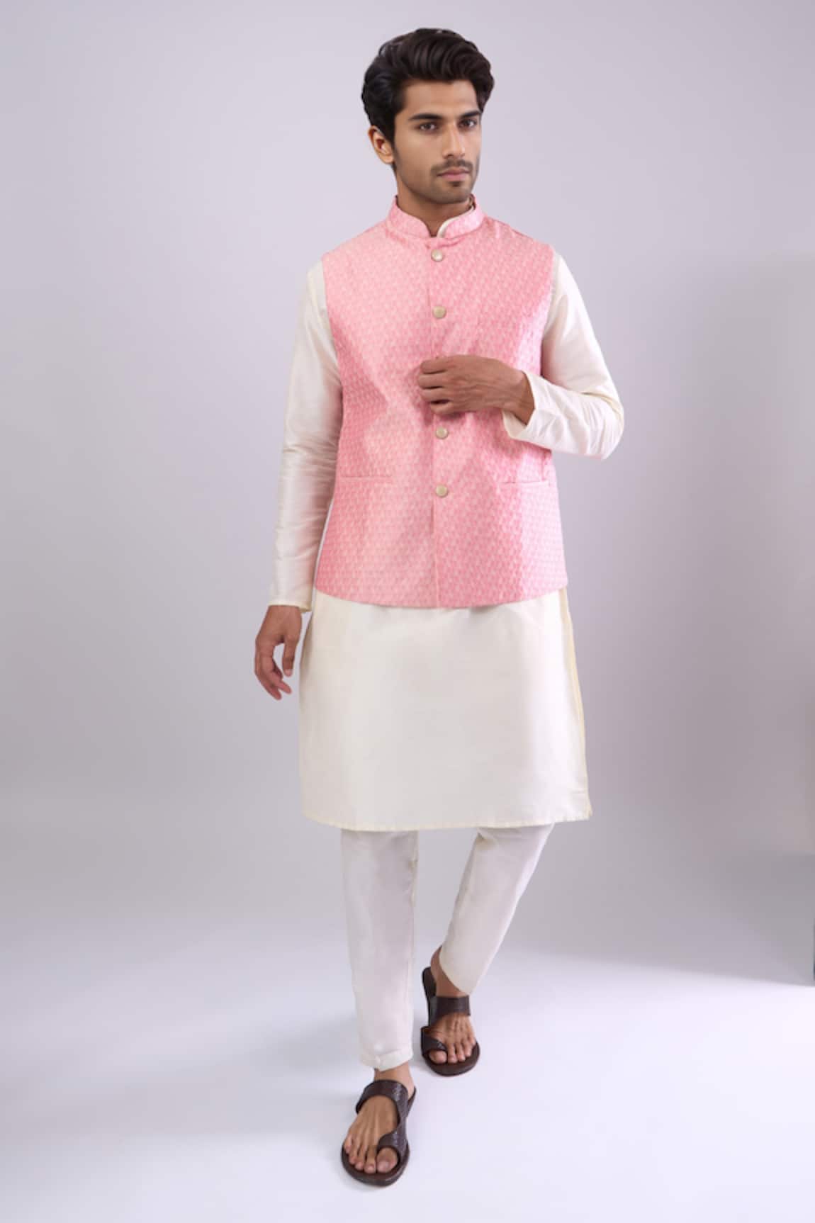 Arihant Rai Sinha Pink Poly Jacquard Bundi 