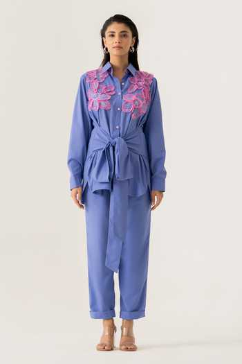 K-Anshika Sky Blue Floral Applique Co-ord Set 