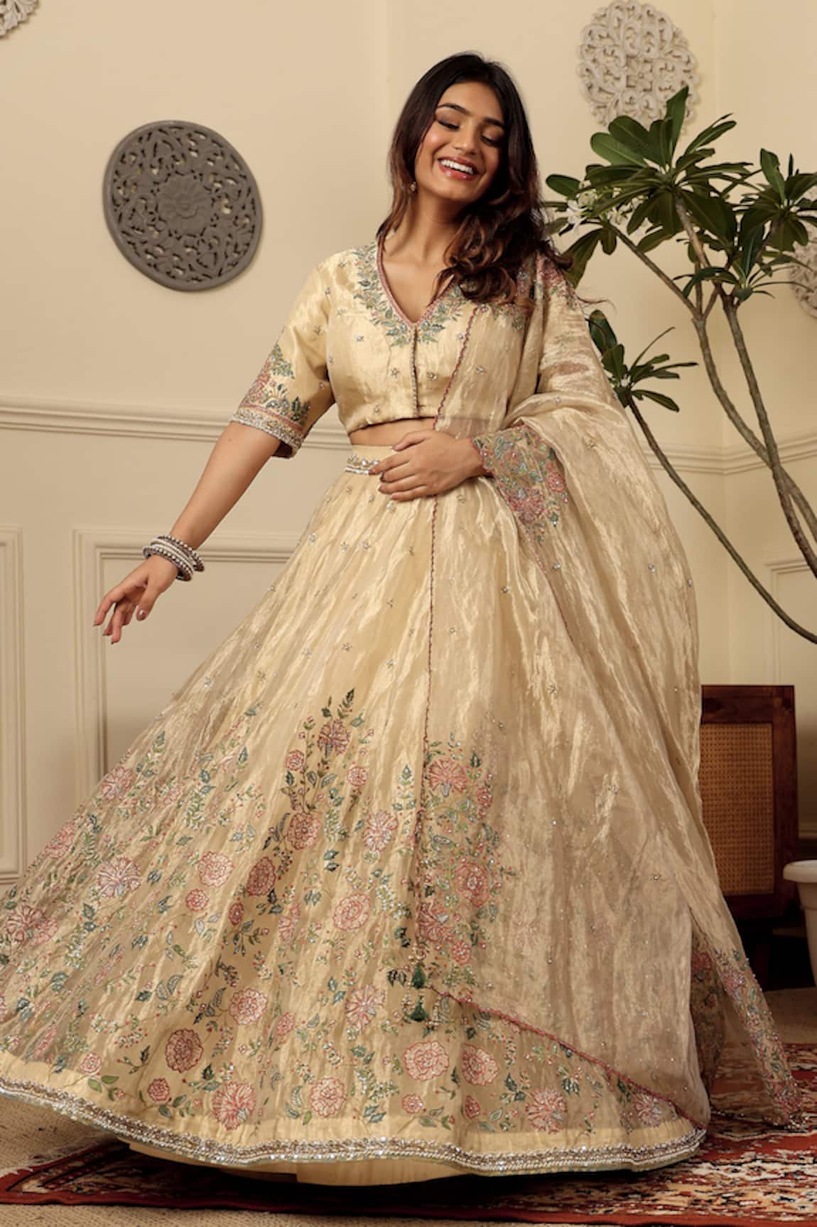 Sonali Methi Golden Embroidered Lehenga Set 
