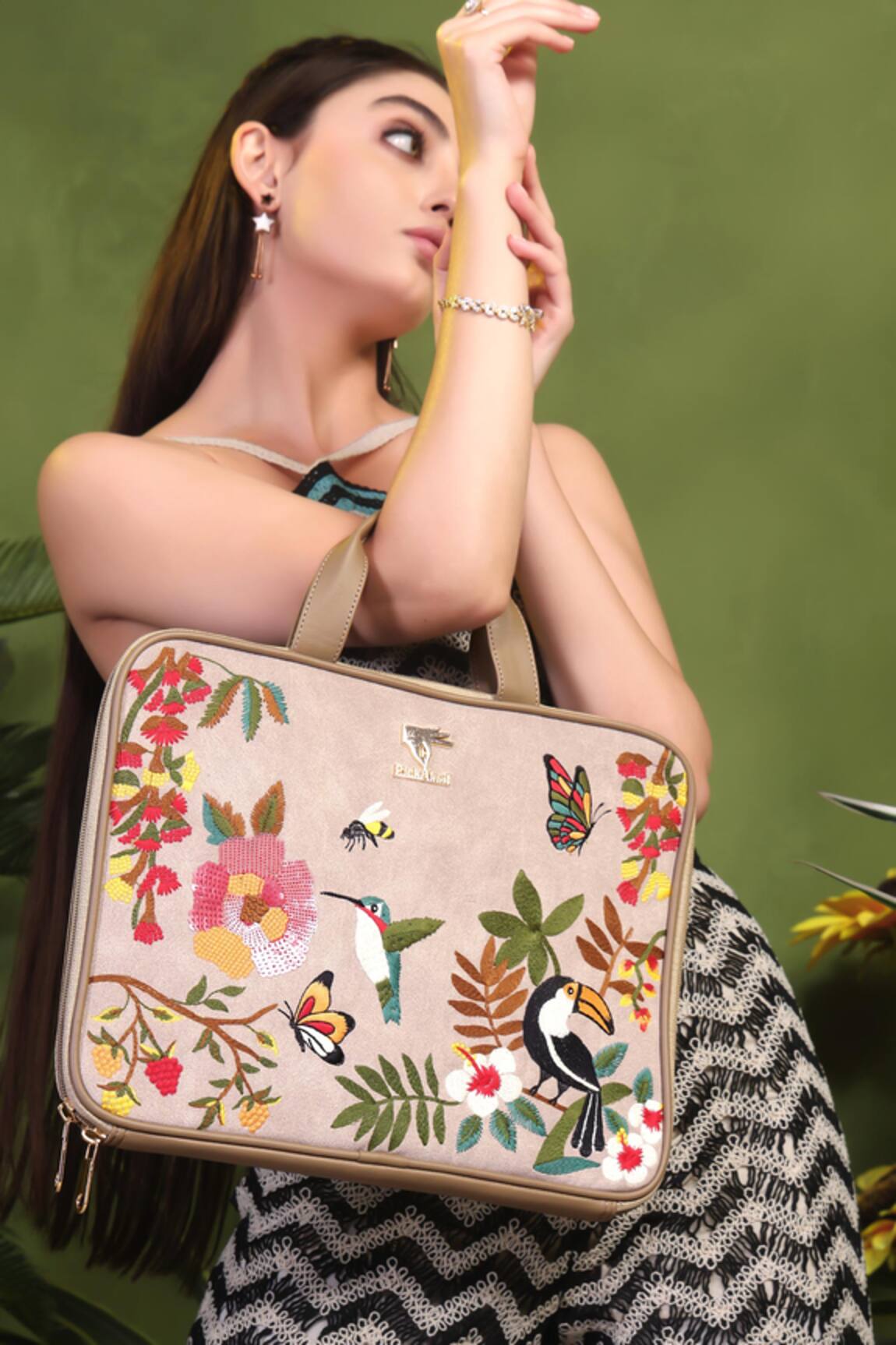 PickAleaf Embroidered Suede Velvet Laptop Bag 