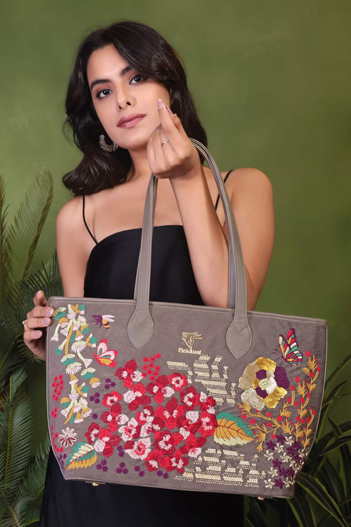 PickAleaf Embroidered Vegan Leather Tote Bag 