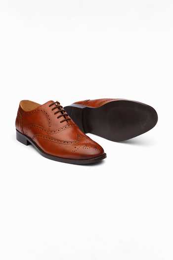 Dapper Shoes Tan Brown Full Brogue Wingtip Oxford Shoes 