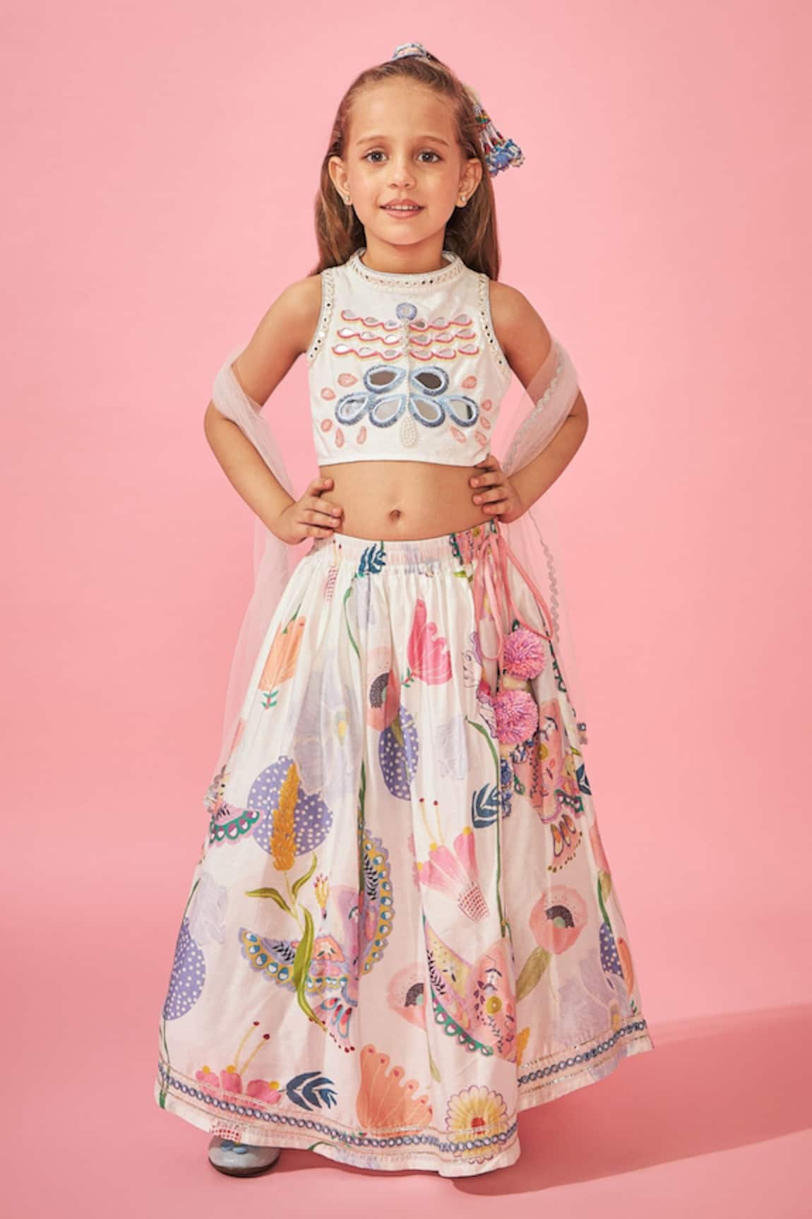 Joey & Pooh White Floral Embroidered Lehenga Set 