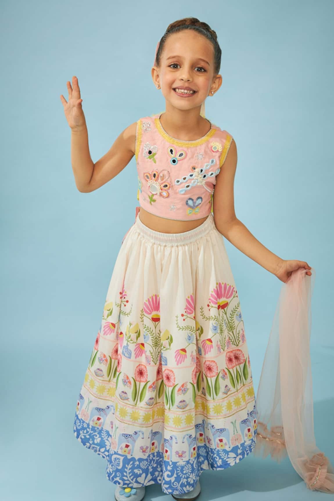Joey & Pooh Embroidered Off-White Lehenga Set 