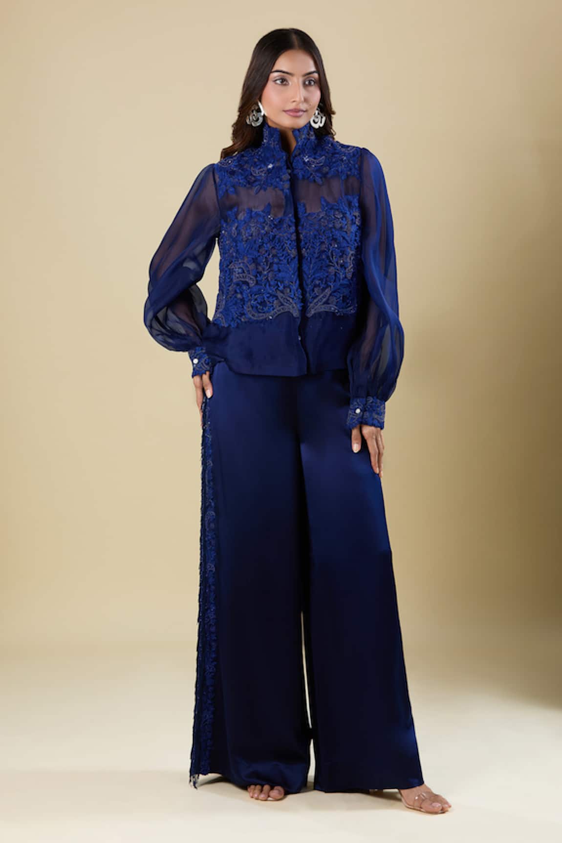Anamika Khanna Indigo Embroidered Shirt & Pant Set