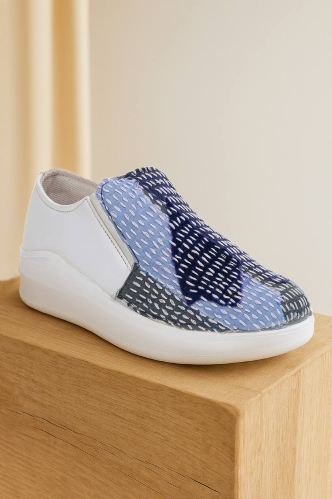 The Saree Sneakers Blue Kantha Patchwork Slip-on Sneakers