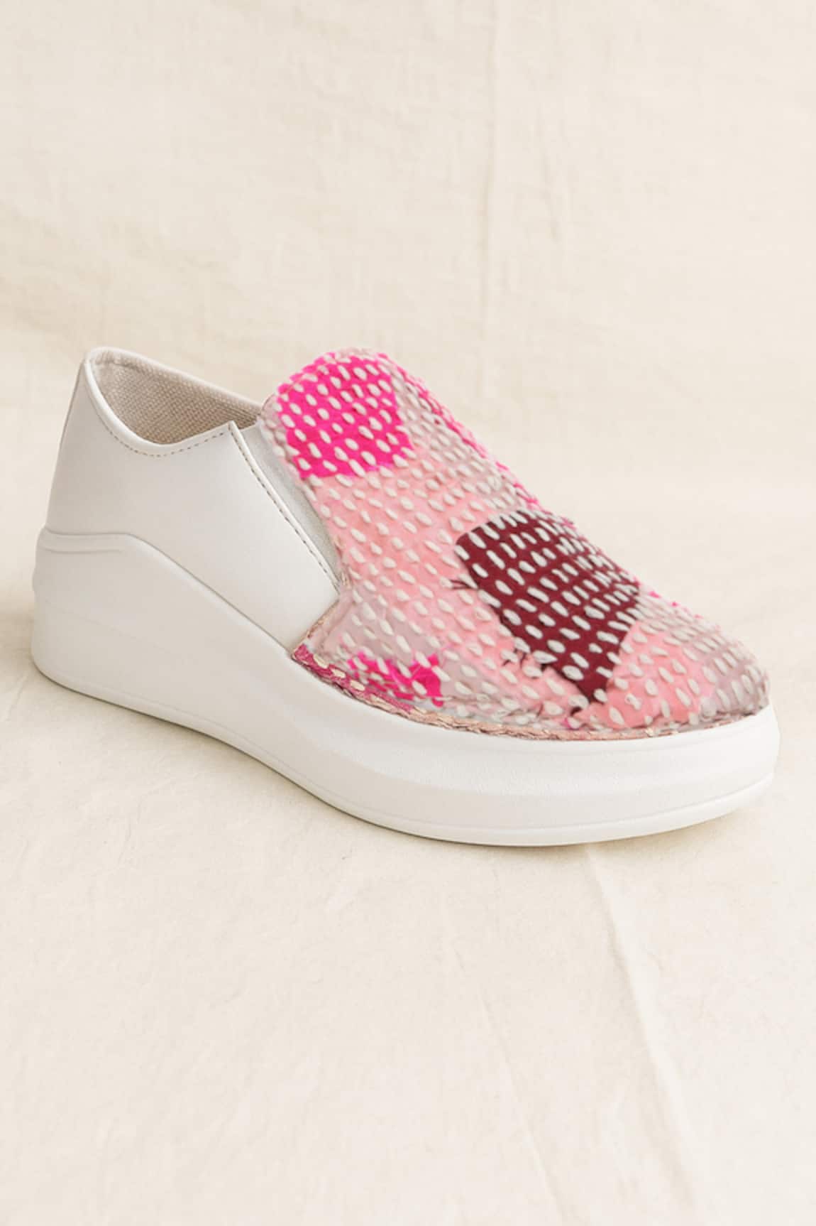 The Saree Sneakers Pink Kantha Patchwork Slip-on Sneakers