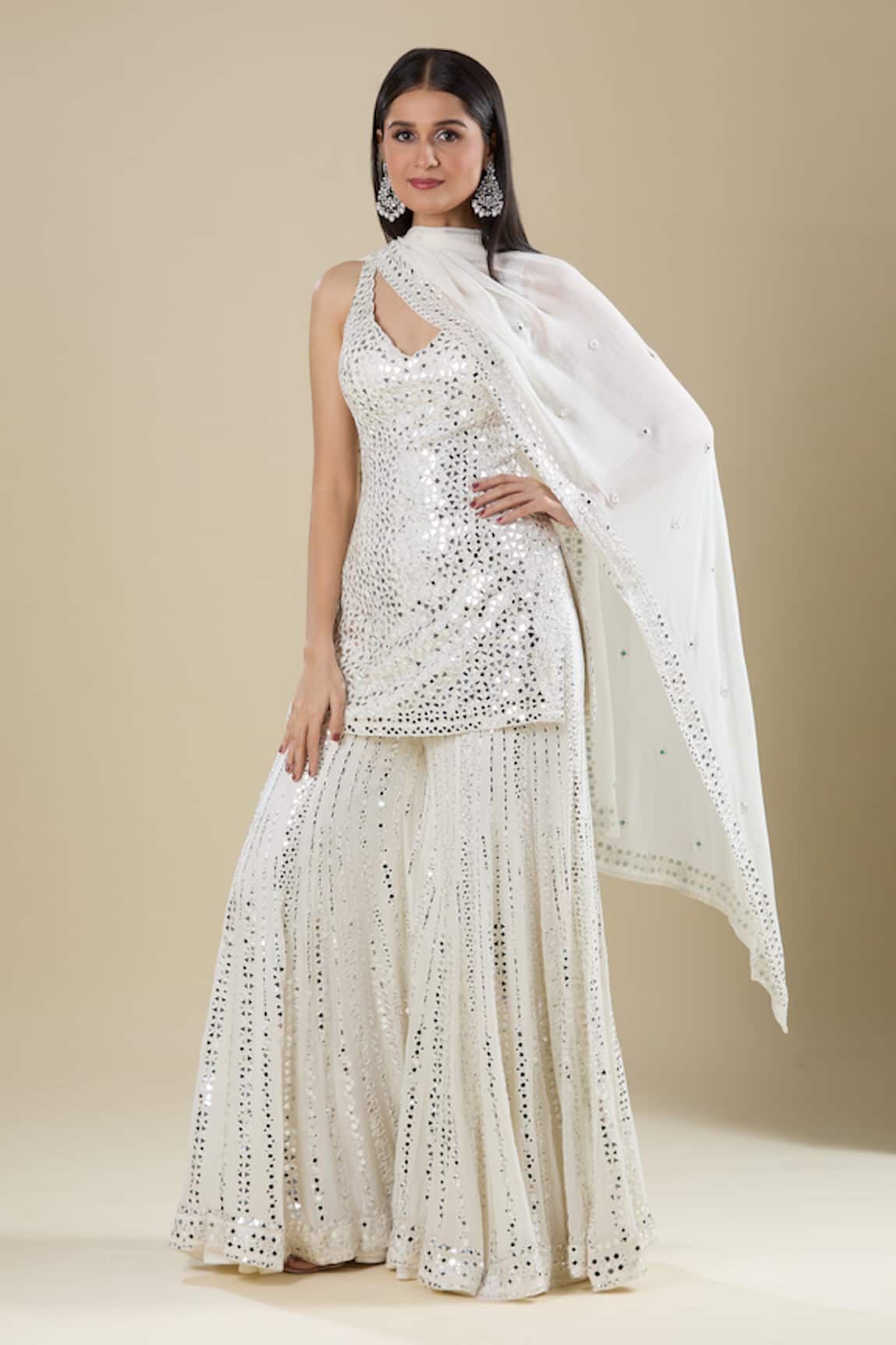 Seema Gujral Ivory Sequin Embellished Sharara Set 