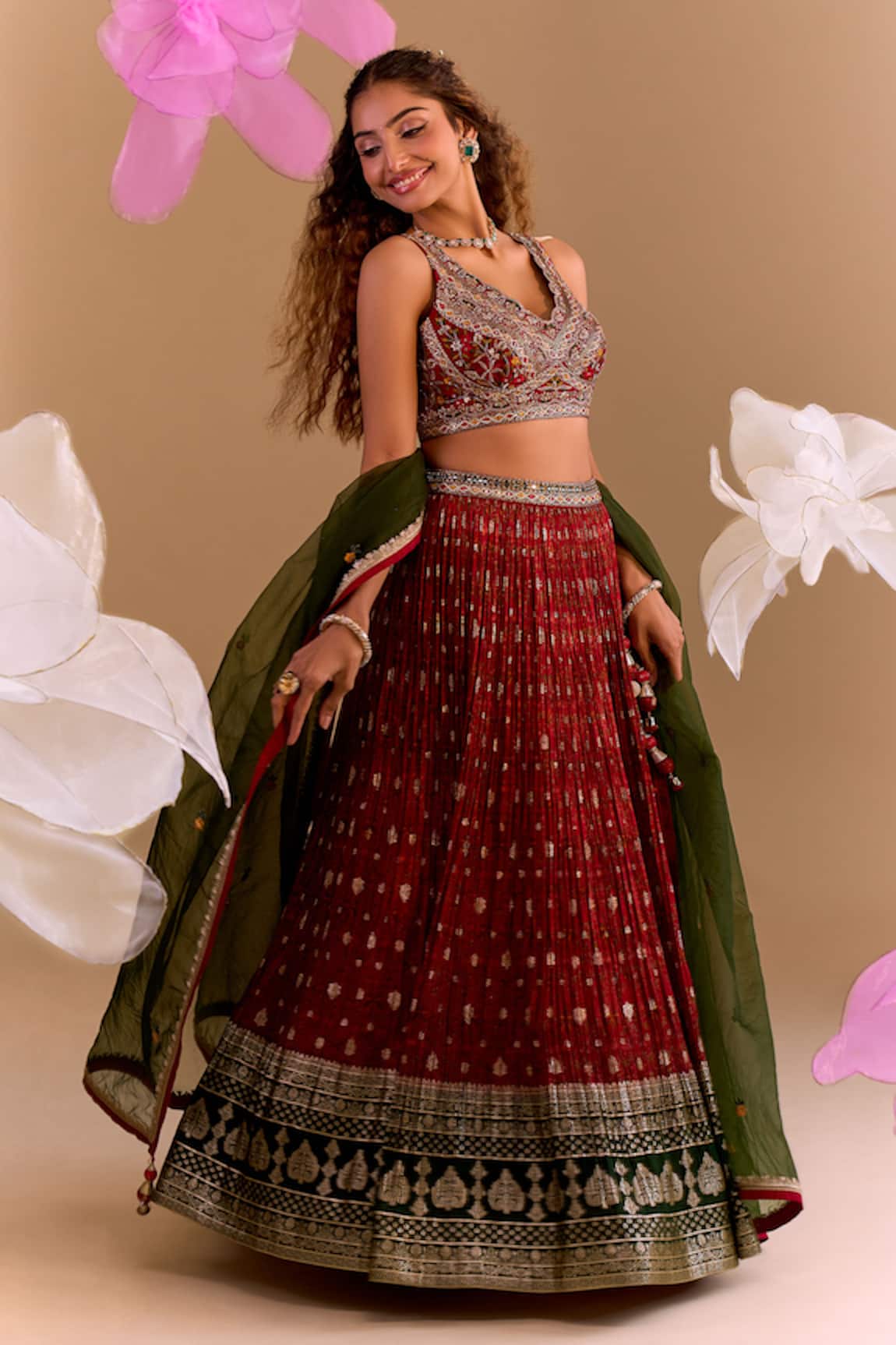 Samyukta Singhania Red Hand Embroidered Lehenga Set 