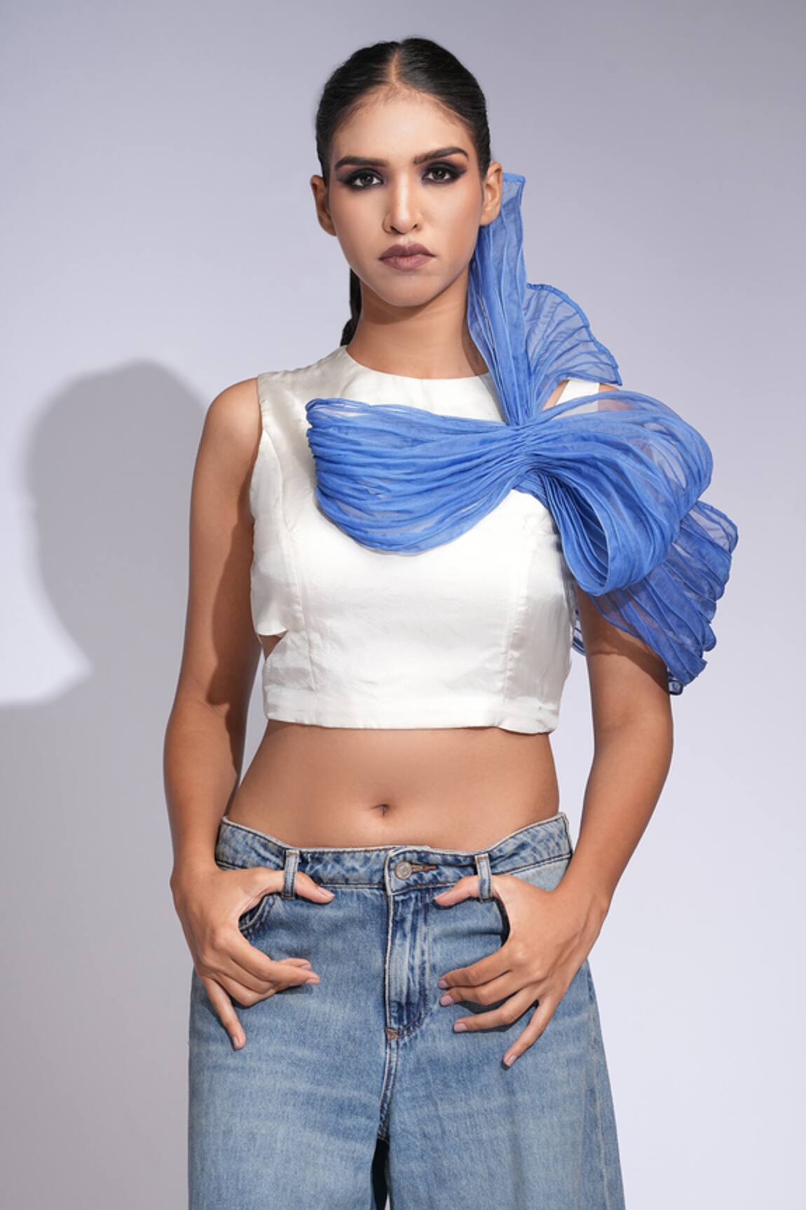 Shruti S Organza Shoulder Drape Top 