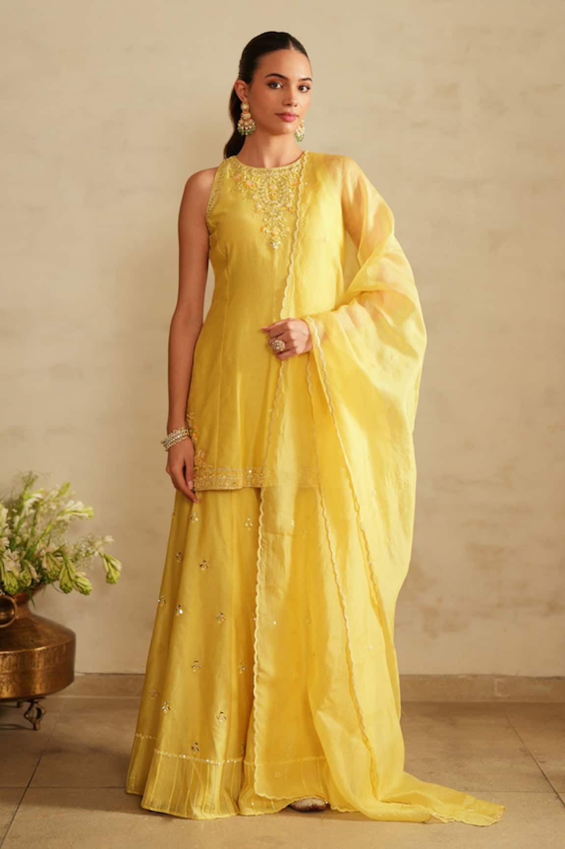 Saisha Lemon Yellow Chanderi Silk Kurta Set