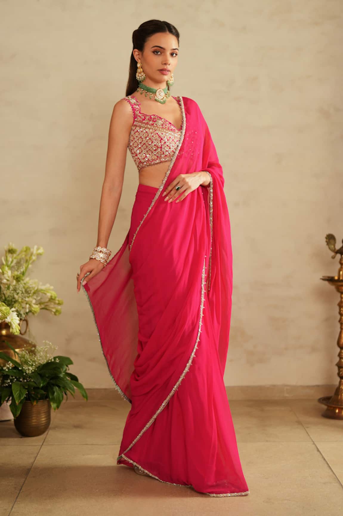 Saisha Hot Pink Pre-Draped Saree Set