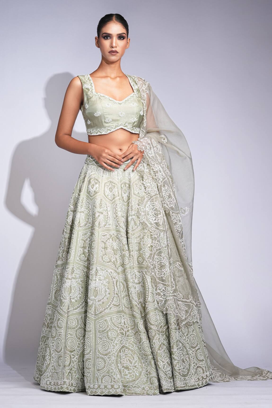 Shruti S Designer Green Silk Lehenga Set 