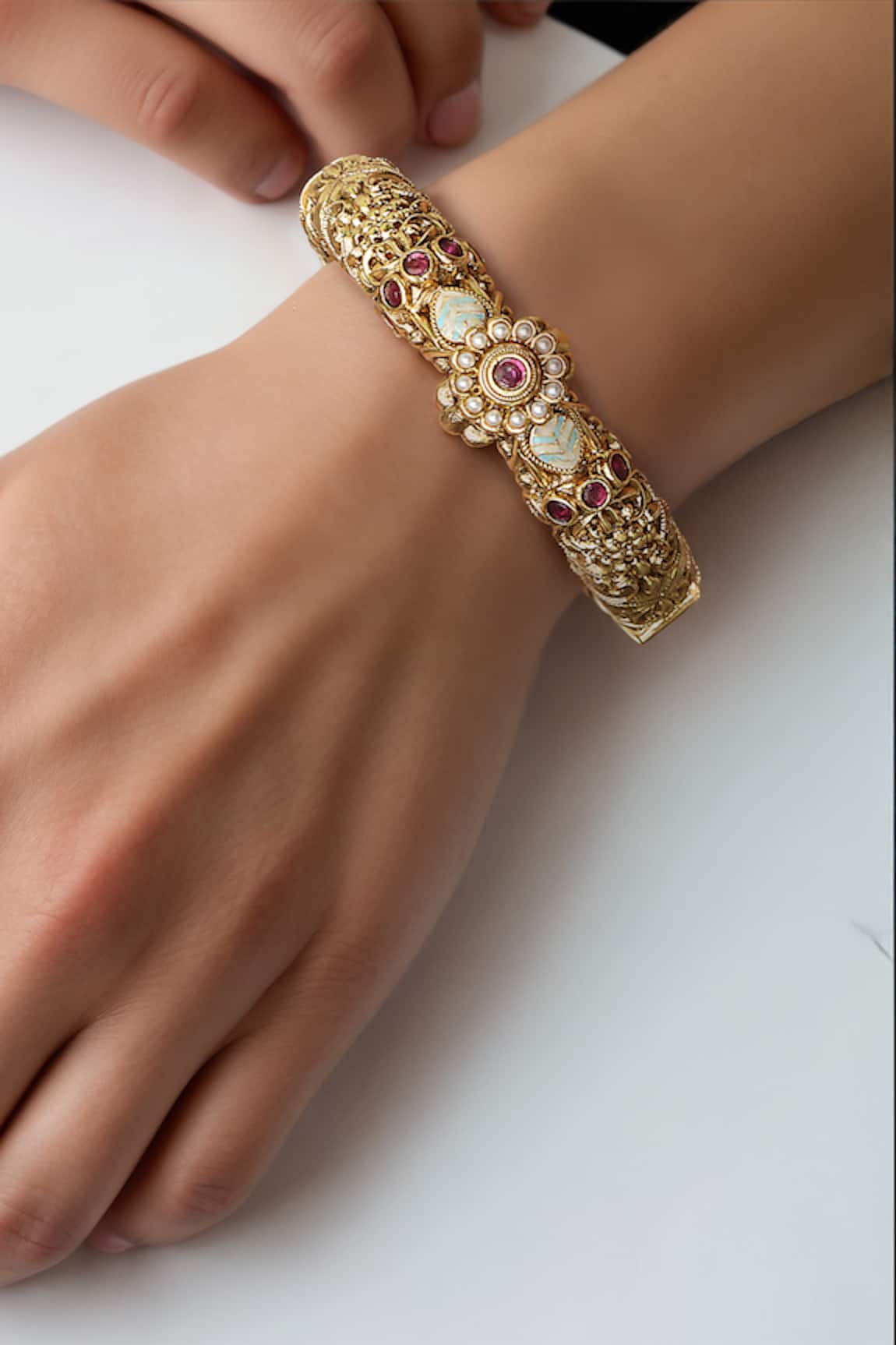 Tad Accessories Ruby Pink Kundan Polki Bangle