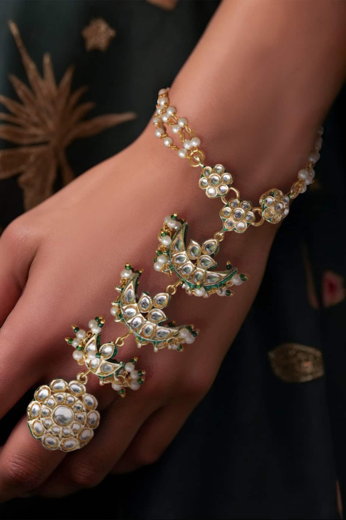 Tad Accessories Gold Finish Imitation Kundan Hathphool 