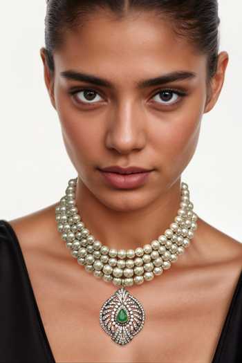 Tad Accessories Designer Glass Pearl Necklace 