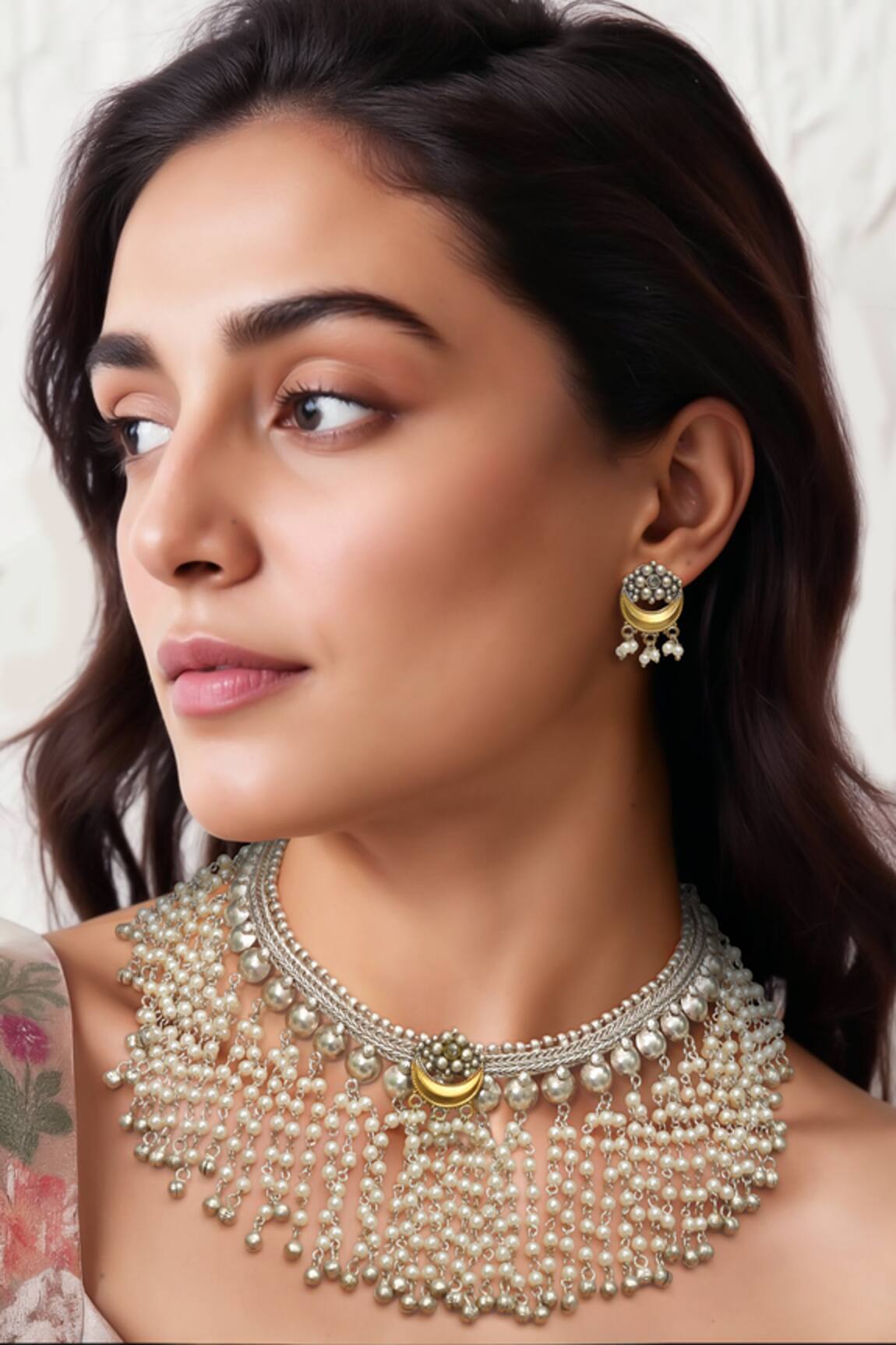 Tad Accessories Antique Silver Faux Pearl Necklace Set 