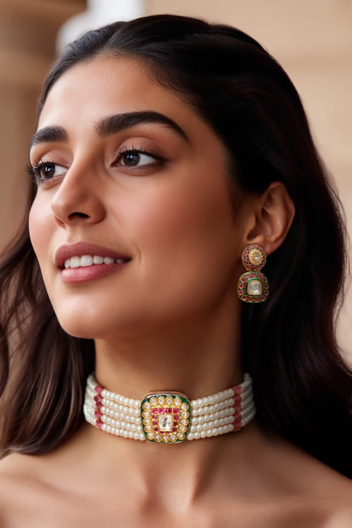 Tad Accessories Gold Finish Kundan Necklace Set 