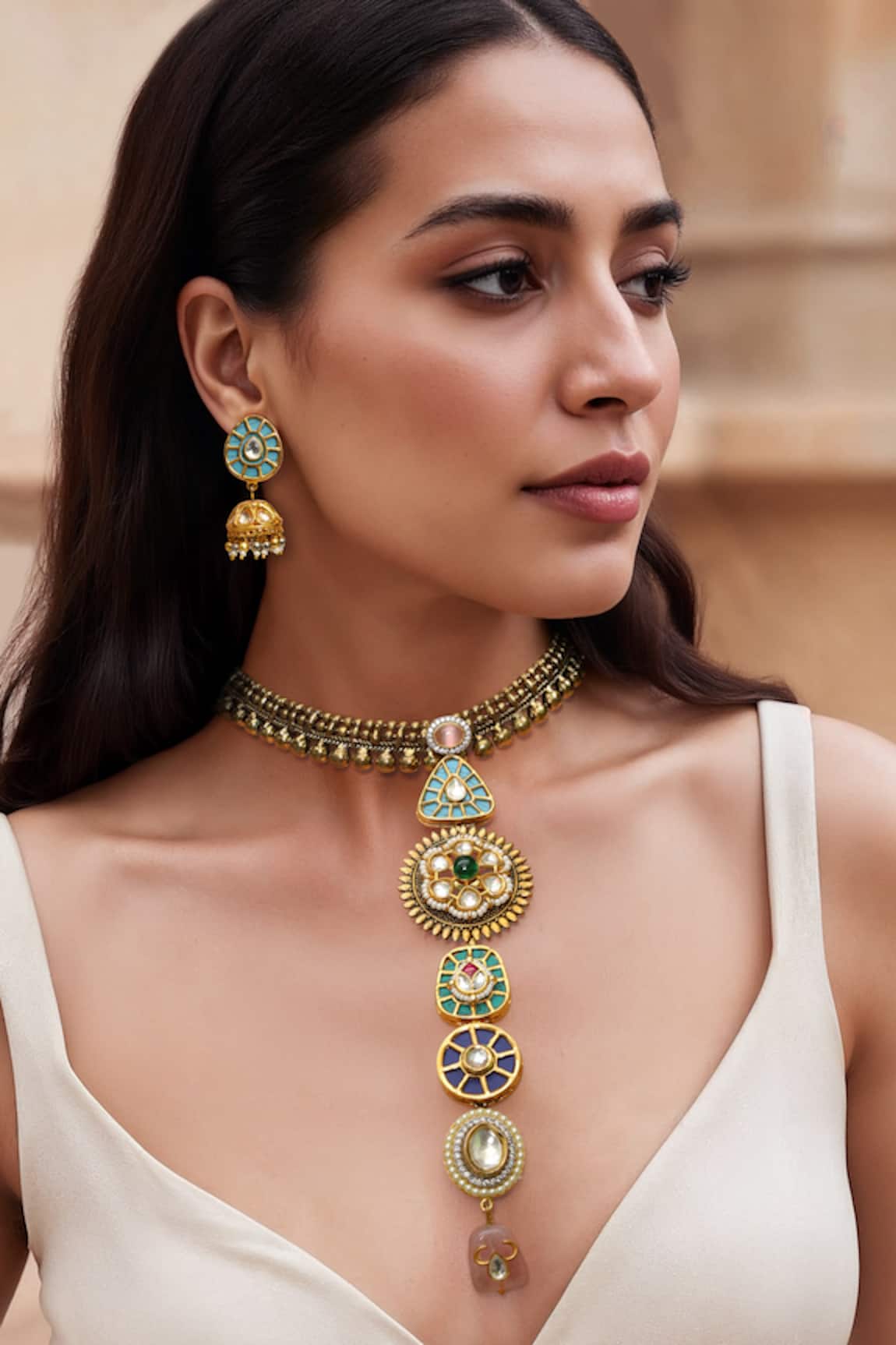 Tad Accessories Gold Finish Kundan Necklace Set 