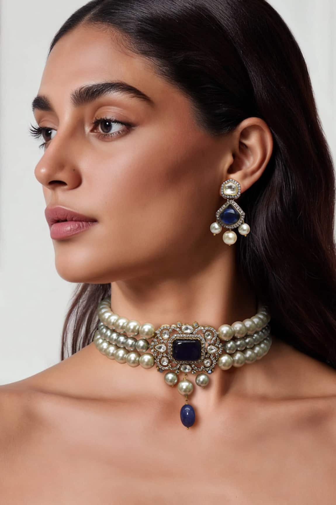 Tad Accessories Kundan Polki Amethyst Necklace & Earring Set 