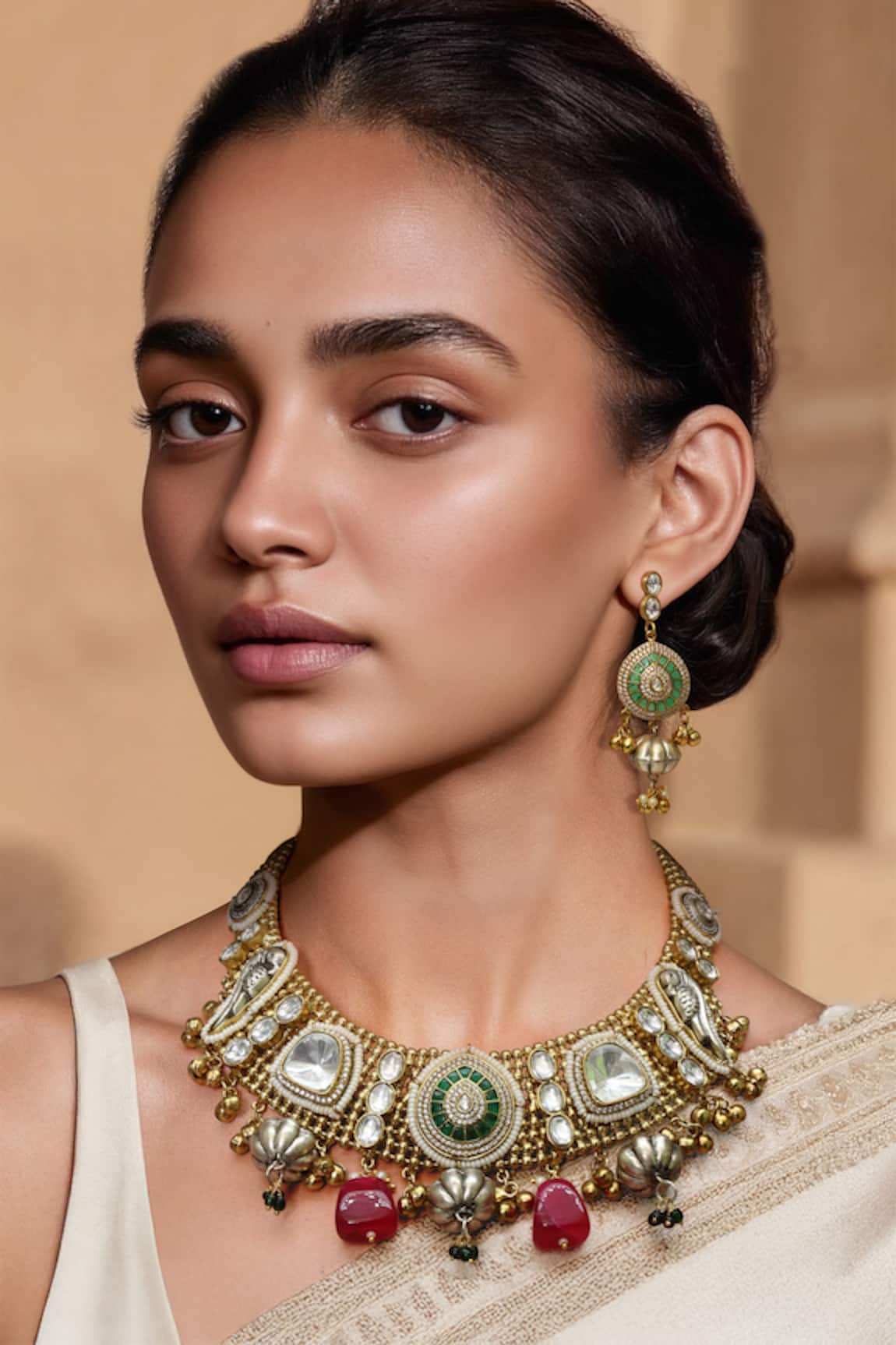 Tad Accessories Gold Finish Kundan Necklace Set 