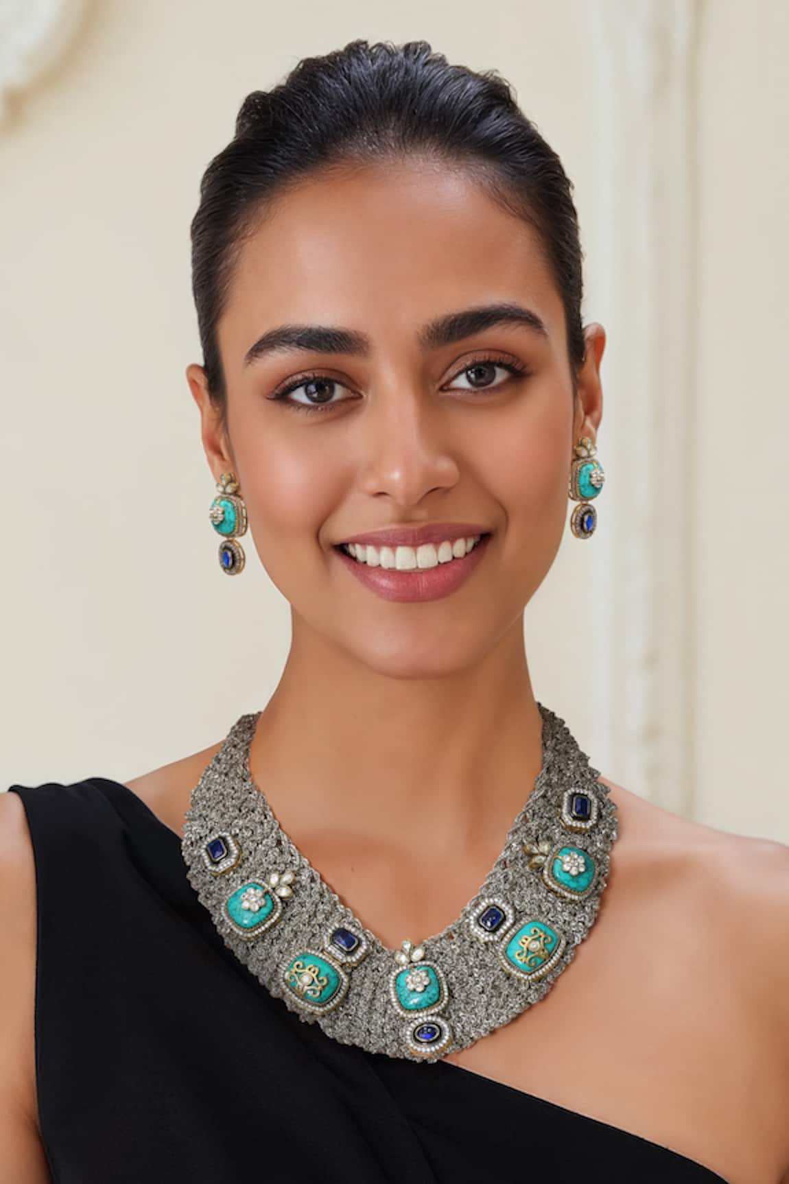 Tad Accessories Antique Finish Turquoise Blue Necklace Set