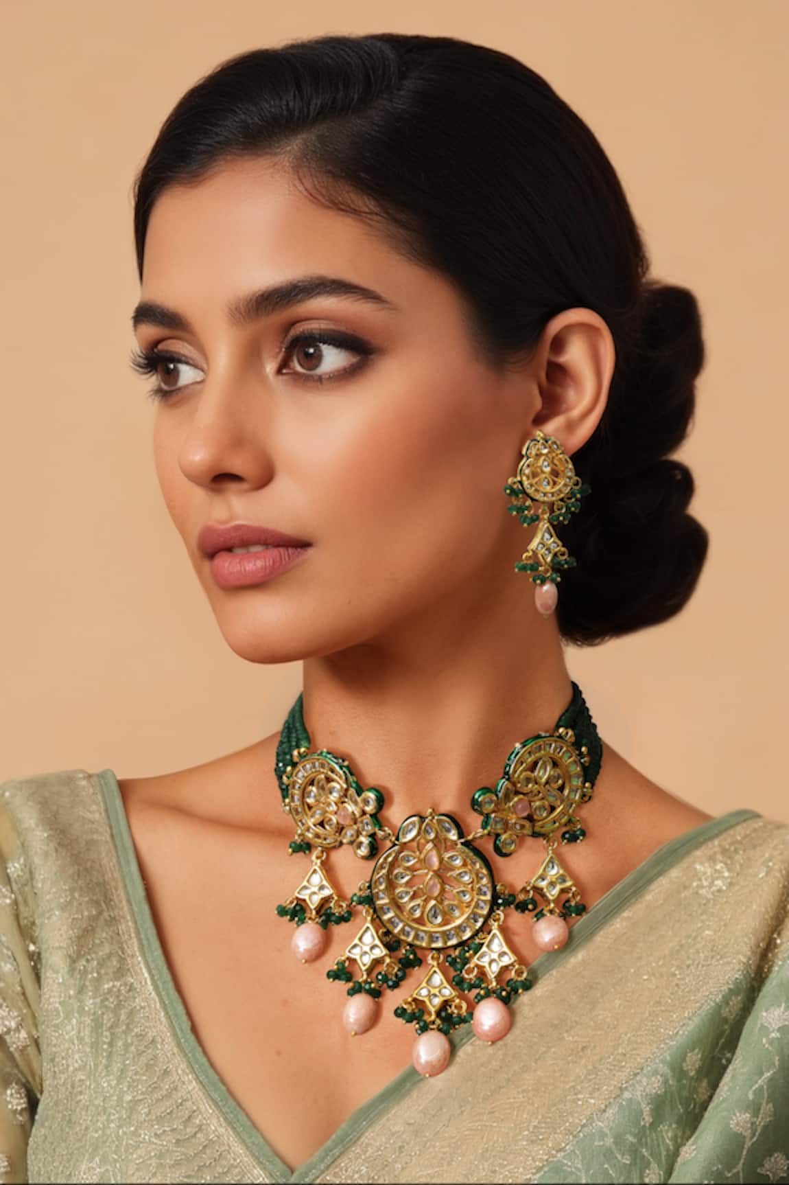 Tad Accessories Gold Finish Kundan Necklace Set 